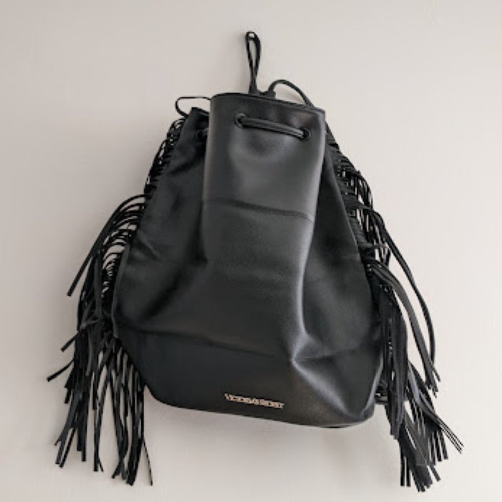 NWT Victoria's Secret Black Fringe Backpack